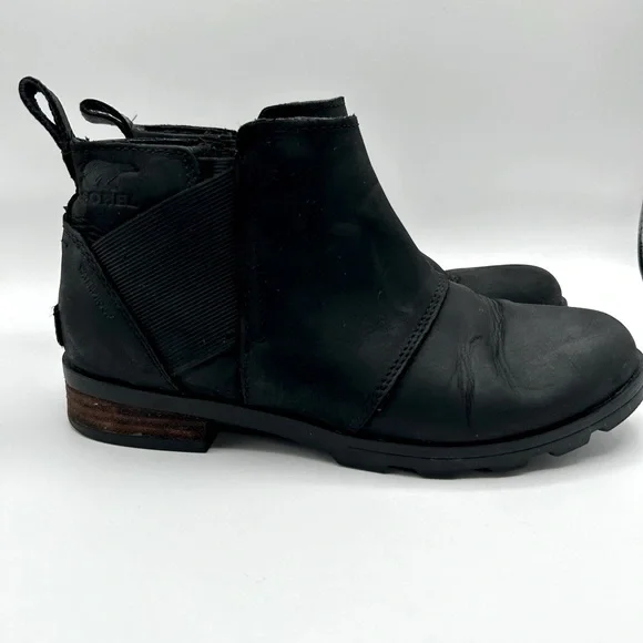 Sorel Emelie Boot Womens Size 8.5  Waterproof Black Slip On Leather Chealse - Picture 2 of 7